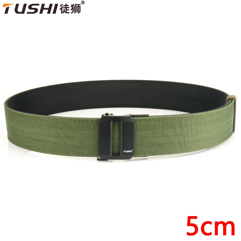 TUSHI 5.0cm Hard Tactical Gun Belt for Men Metal Automatic Buckle Thick Nylon Police Military Belt Casual Belt IPSC Girdle Male