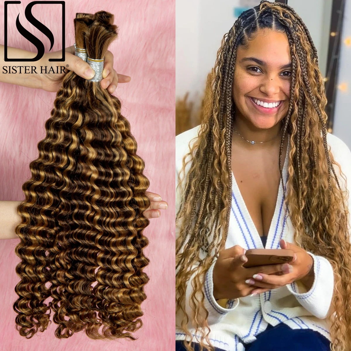 

28-дюймовые волнистые волосы с эффектом омбре, объемные бразильские волосы без уточка, 100% человеческие волосы, пучок для удлинения кос в стиле бохо для черных женщин