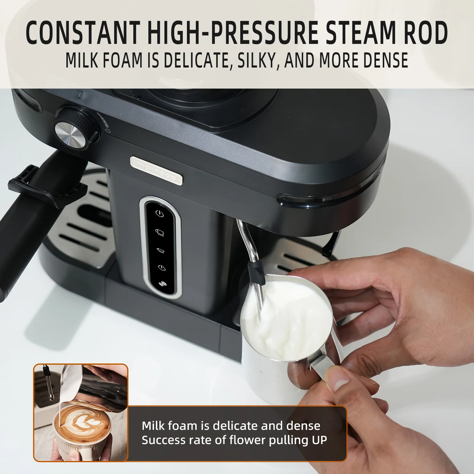 Automatic Coffee Machine Mcilpoog AC510 19Bar Semi Automatic Espresso Machine With Grinder & Steam Wand 3-in-1 Espresso Machine for Cappuccino or Latte.