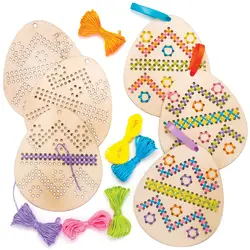 Easter Egg DIY Embroidery Craft Set for Kids - Wooden Easter Decorations Sewing Kit (5pcs)