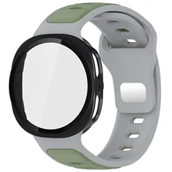Premium Tempered Glass Protective Case with Silicone Strap for Watch 8 Classic 46mm (Green Gray)