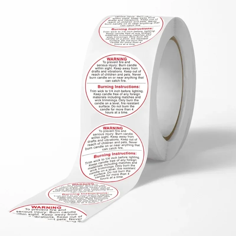 Candle Jar Container Label Wax Melting Safety Stickers Decal for Candle Jars and Votives Round Warning Label Sticker