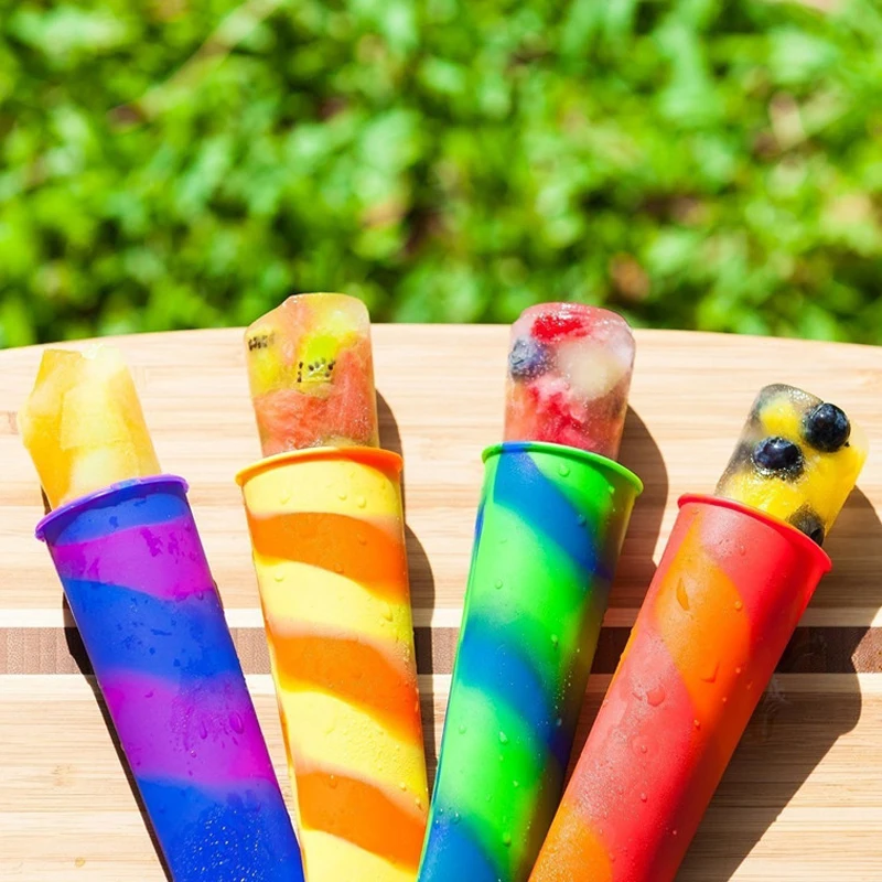 Rainbow silicone ice tube mold Push up frozen stick cream pop yogurt jelly lolly maker 2pc