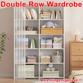 Armadio semplice antipolvere a 6 strati, doppia fila, libreria divisoria ad alta capacità, armadio per camera da letto, organizer portatile per vestiti fai da te 1