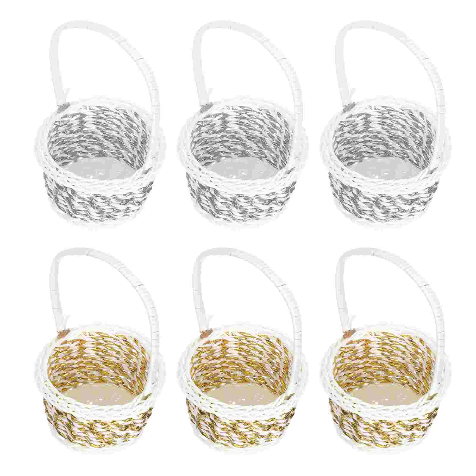 

6 Pcs Imitation Rattan Storage Basket Multi-function Handle Fashion Dolls Wrapping Fruit Wedding Handwoven Accessory