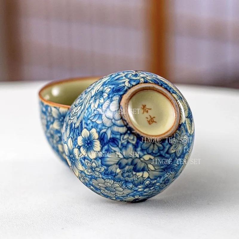 1pcs 50ml Ceramic Blue and White Master Cup Kung Fu Single Tea Cup Household Chinese Style Opening Tea Can Nourish Tea Sets