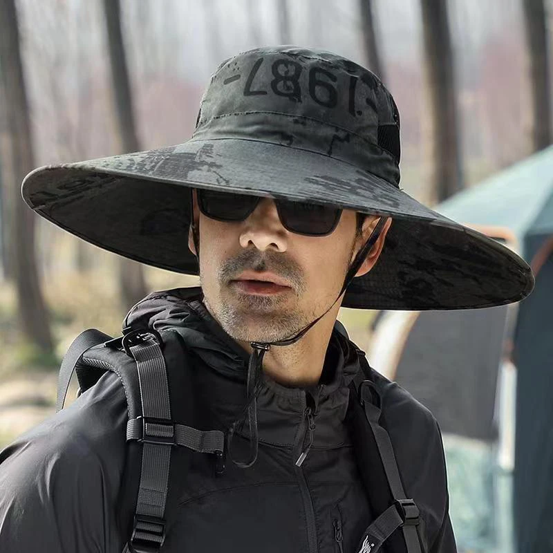 Chapeau d'été pour hommes, pare-soleil d'extérieur, seau, protection solaire, résistant aux UV, large avant-toit, pêche, alpinisme, casquettes à séchage rapide_voghion.com