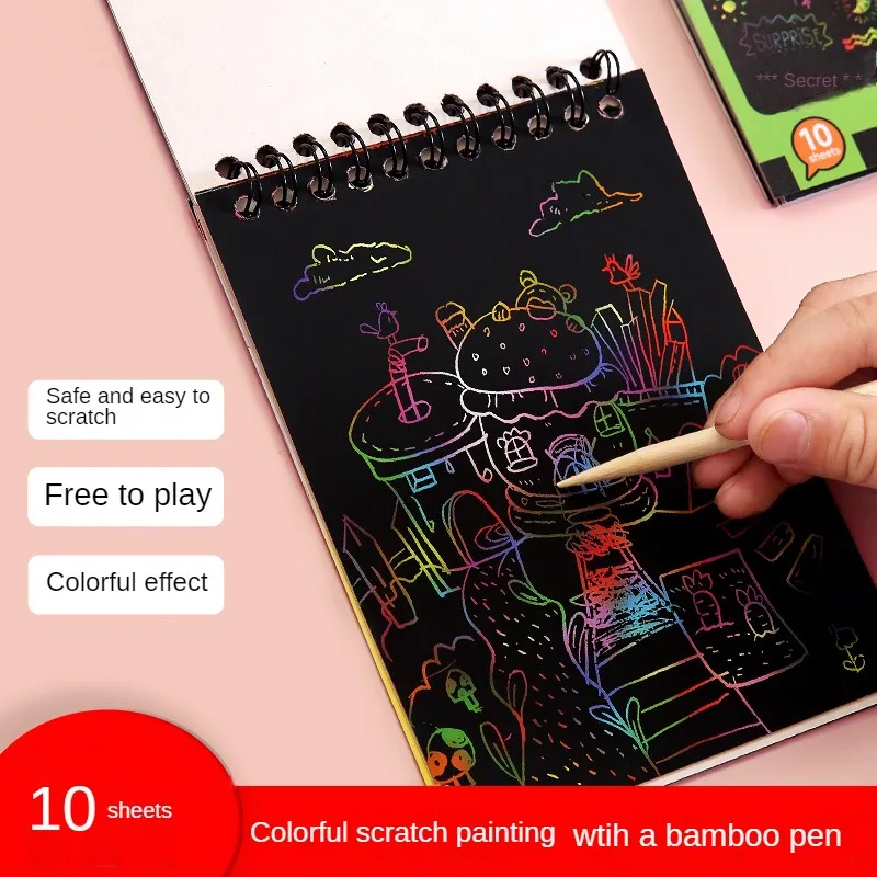 4 Books Rainbow Scratch Paper Art Notebooks Scratch Note Pads Rainbow Black Scratch Off Note Sheet for Boys Girls Birthday Gift 5