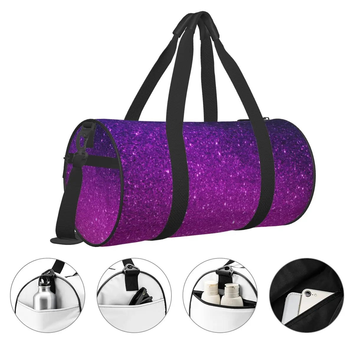 Gym Bag Glitter Ombre Print Sports Bag Gym Accessories Magical Purple Men's Oxford Printed Handbag Cute Training Fitness Bag 4