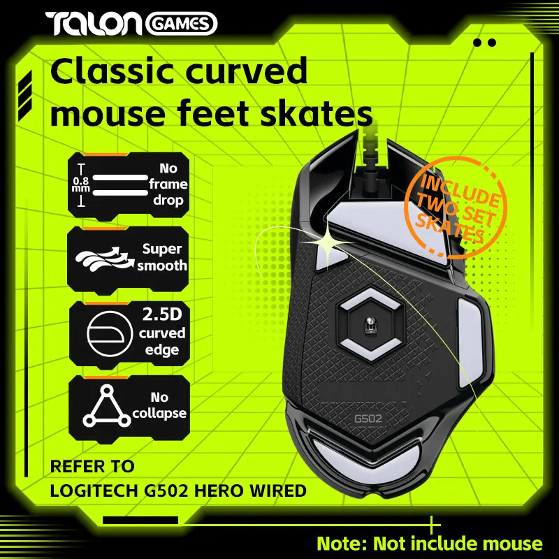 Talongames-patins Personalizados de Borda Curva para Logitech G502 Hero Cinza Claro com Fio Pés de Substituição Conjuntos