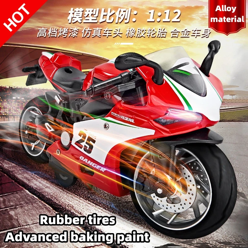 1:12 Motorcycle Alloy Car Model Light Sound Effects Racing Collection Pendant Mini decoration festival birthday Kid gift Toy model car sound light toy car1 32 new honda civic type r mugen rr alloy car model decoration pull back toy car for boy gifts