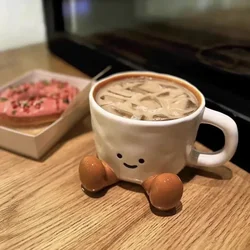 Cute Cartoon Couple Ceramic Mug - Creative Breakfast Drinkware Cup - 350ml (Yellow)