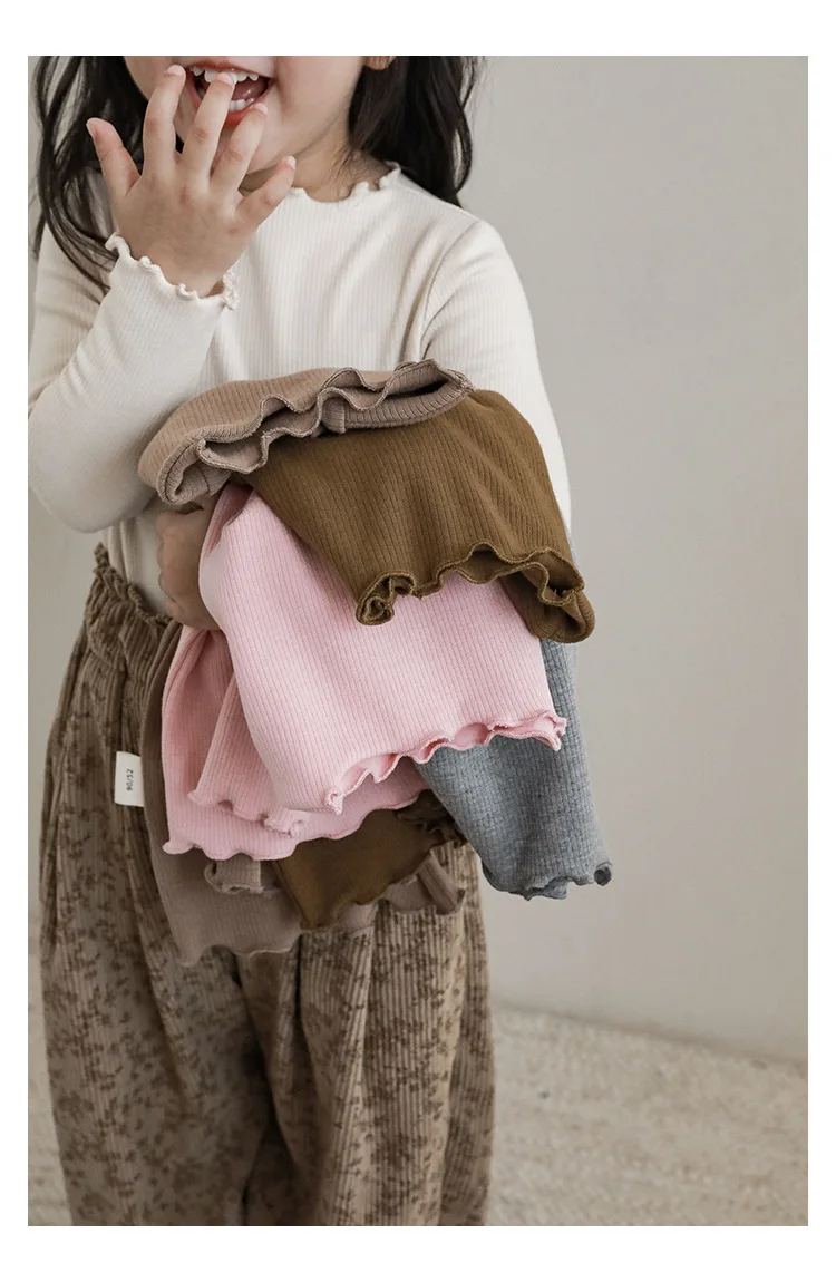 Langarmoberteil für Mädchen im koreanischen Stil – weicher Stretchstrick mit Spitzenbesatz, Kaschmir-Feeling-Schicht für Kinderkleidung im Frühling und Herbst – Detail 15