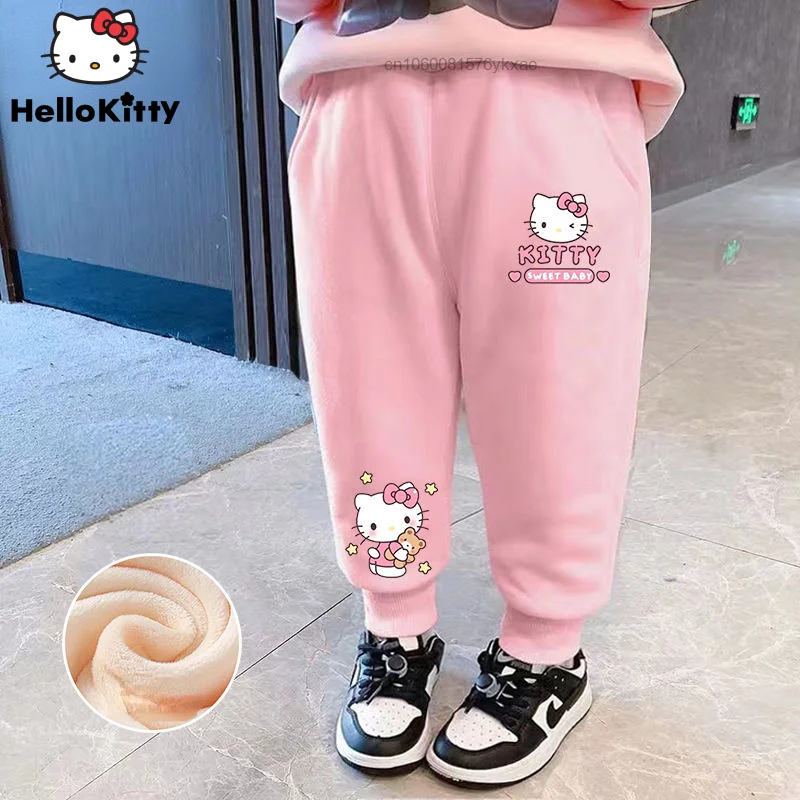 

Sanrio Hello Kitty Kuromi Trousers Kids Plush Kawaii Cartoon My Melody Winter Warm Children's Trousers Loose Casual Sports Pants