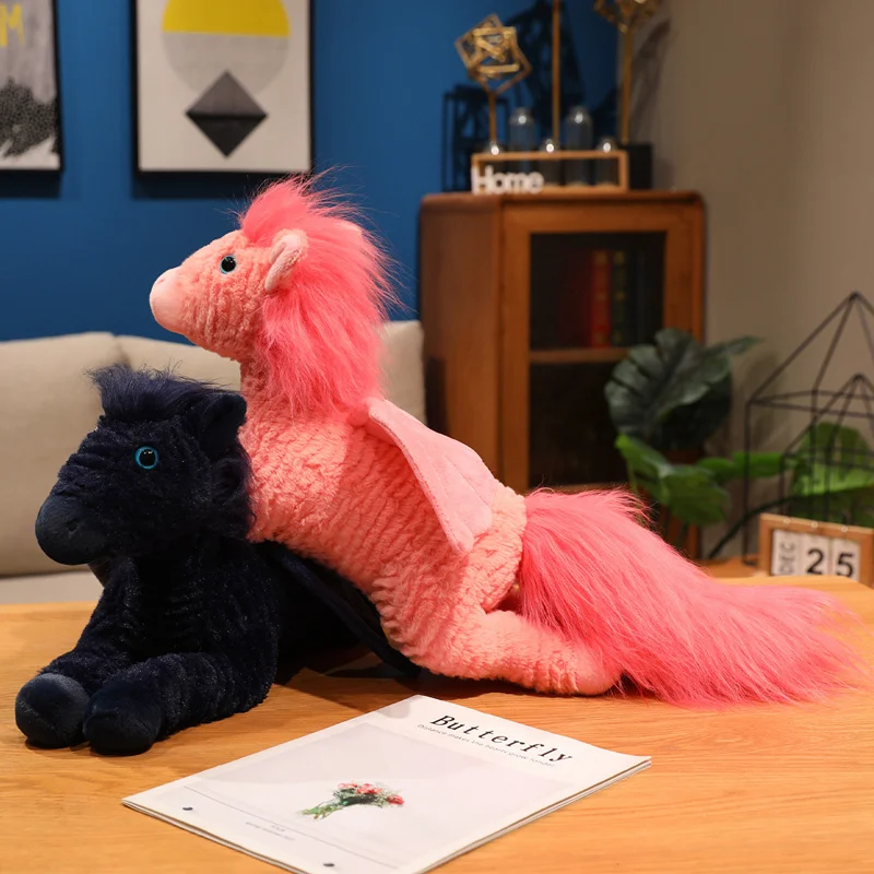 Nice 1pc 48cm Fantastic Pegasus Plush Pillow Stuffed Soft Lying Animal With Wings Plushie Pink Purple Blue Birthday Gift