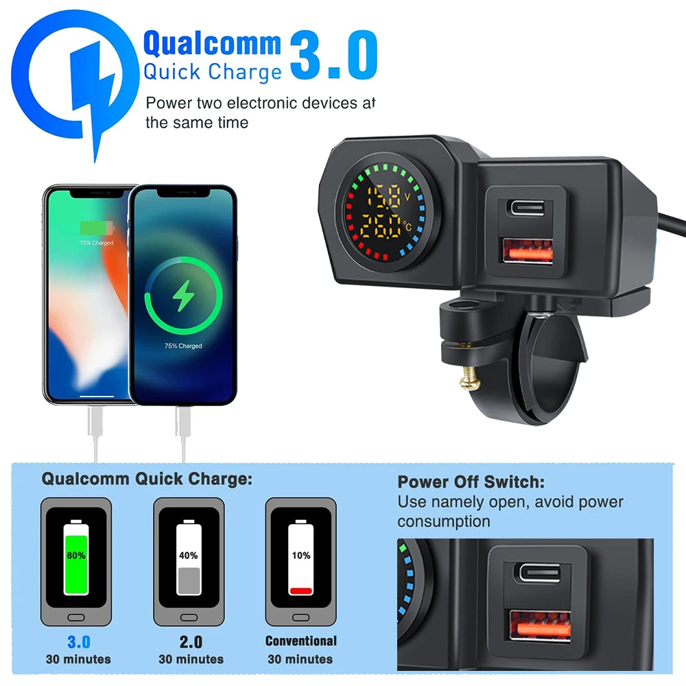 Motorcycle Charger Dual QC3.0