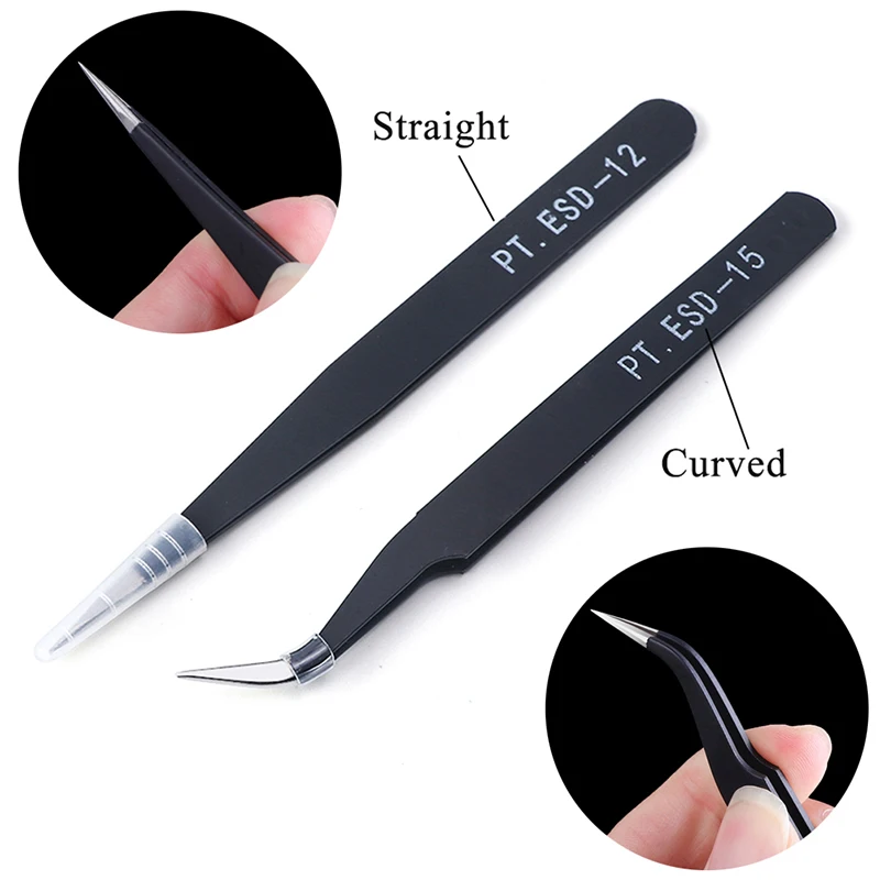 

1PCS ESD-12/15 Tweezers Stainless Steel Industrial Anti-static Cross Tweezers