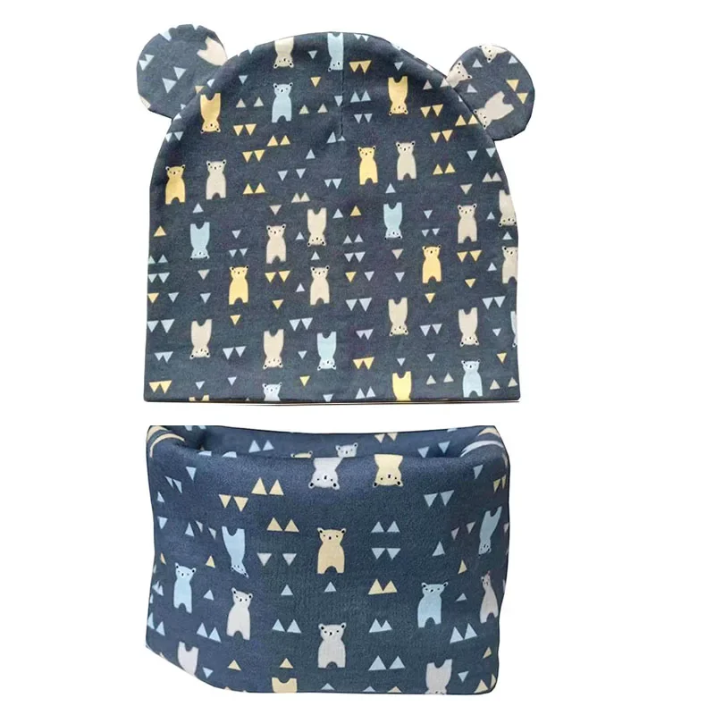 New Autumn Winter Cotton Ear Cap Children Hat Set Boys Girls Neck Scarf Warm Cap Kids Beanies Sets Knitted Baby Hat Scarf
