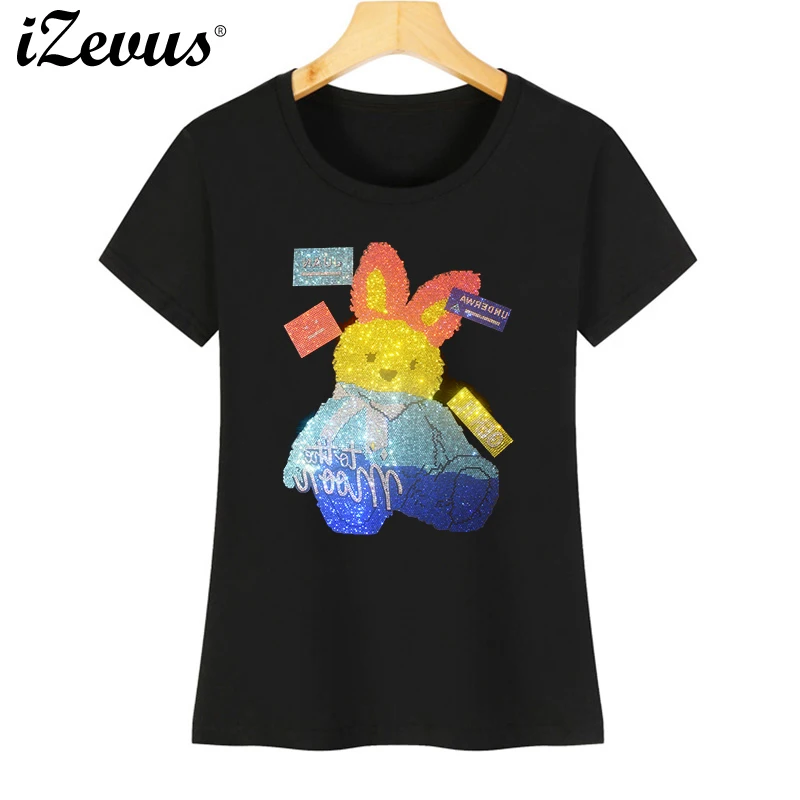 

Горячая новинка Высококачественная Женская летняя футболка новая волна креативного медведя Стразы Повседневная футболка