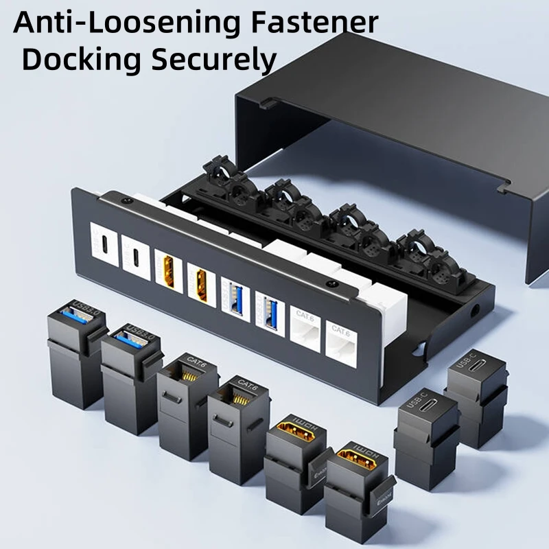 Universal Keystone Jack Adapter with USB 3.0, Type C, RJ45, and 4K HDMI Snap-In Connectors
