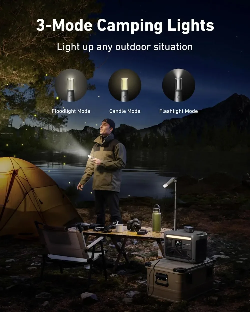 Plus Portable Power Station 1200W (Peak 1600W) Solar Generator with Camping Lights 768Wh LiFePO4 Battery for Outdoor Camping 2