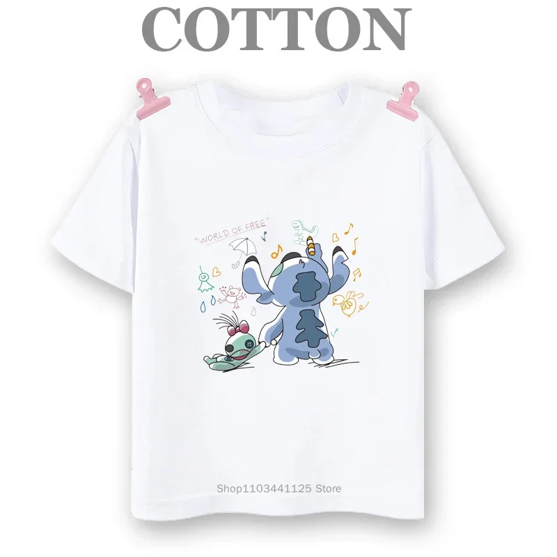 thumbnail image 1 of Camiseta de algodón para niños de Lilo Stitch Anime, camisetas para niños, camisetas para niños, camisetas casuales de manga corta con cuello redondo de moda de verano 2024, 1 of 5