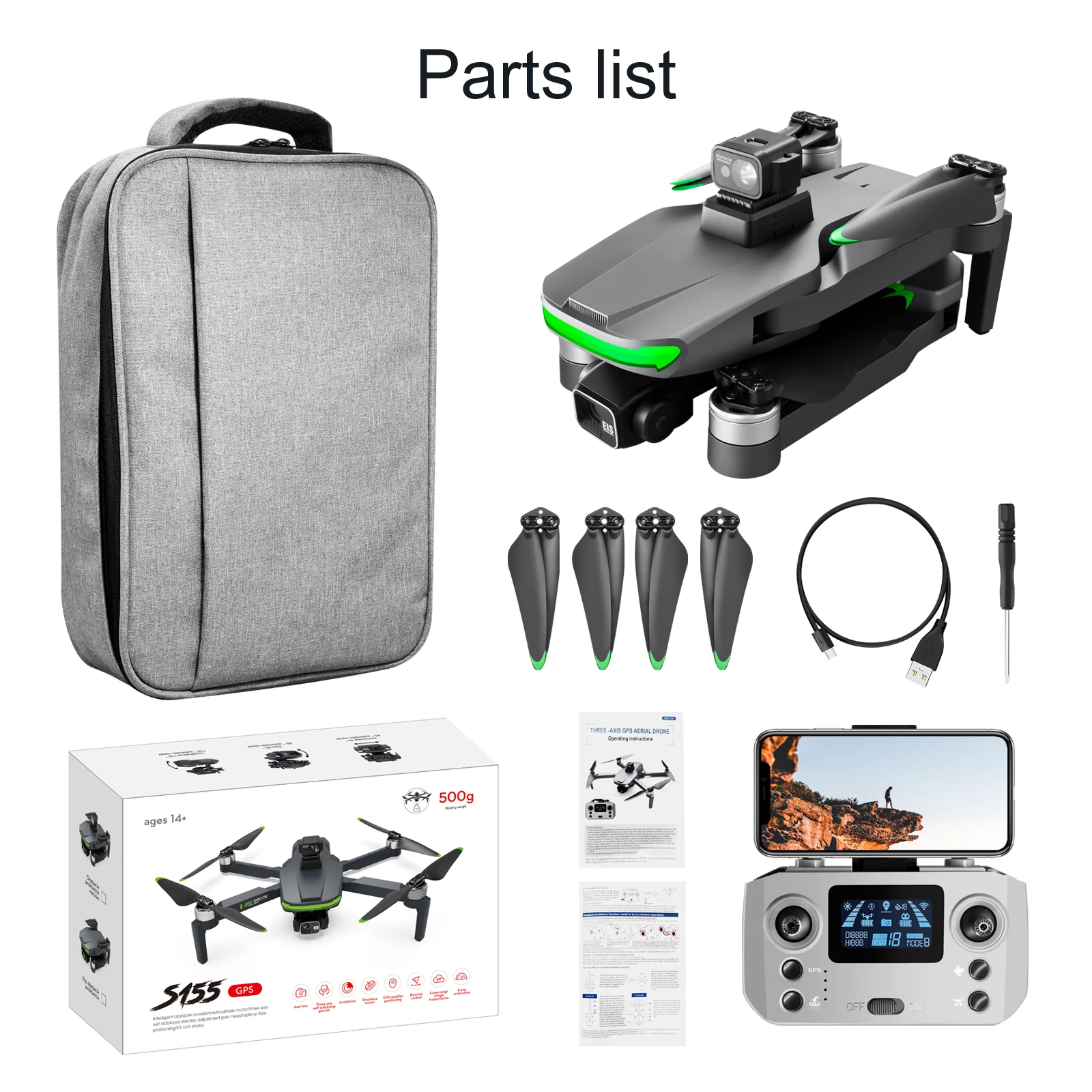 S155 Pro GPS Drone, Parts list Tmree AXis Gps AERIAL Drone Ce