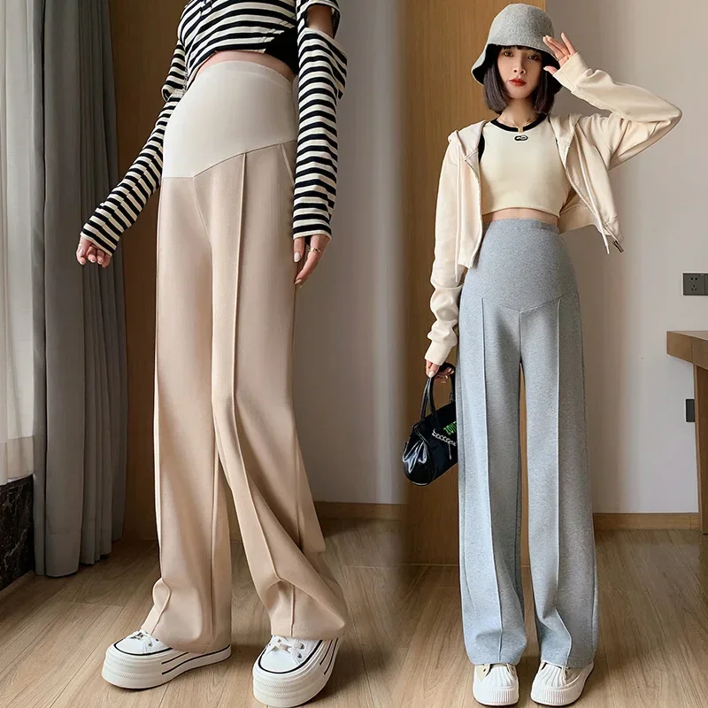 

Autumn Dense Maternity Long Straight Pants Wide Leg Loose Straight High Waist Belly Trouser For Pregnant Women Pregnancy Clothes