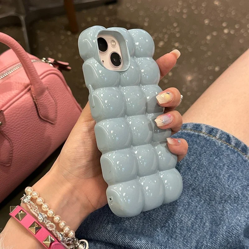 Candy Color 3D Block Lattice Shockproof Phone Case - Soft Silicone Glossy Finish