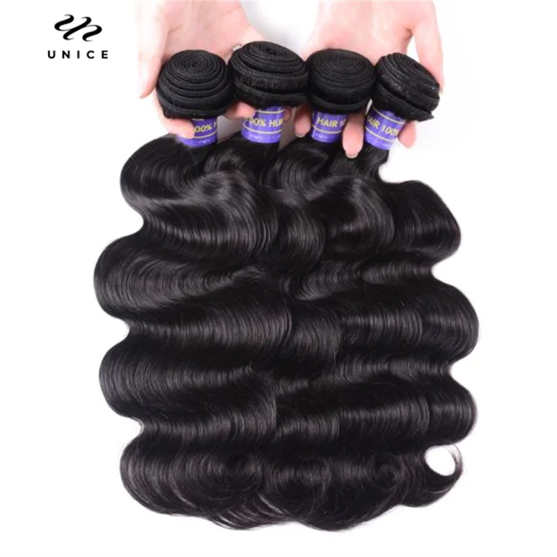 

Unice Hair 8A Body Wave Brazilian Hair Weave Bundles 1/3 /4 Piece 8-30inch 2023 Cost effective Human Hair Bundles