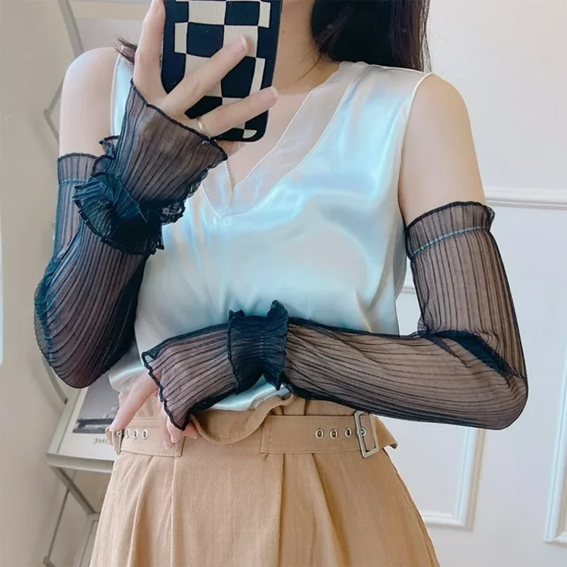 Arm sleeves summer long sun-protective sleeves lady sun protection fingerless thin lace mesh arm sleeve anti-UV sunscreen breathable mittens