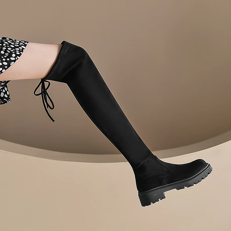 

Women Over The Knee Boots Faux Suede Autumn Winter Platform Ladies Shoes 2022 Fashion Female Slim Elastic Boot Woman Long Boots