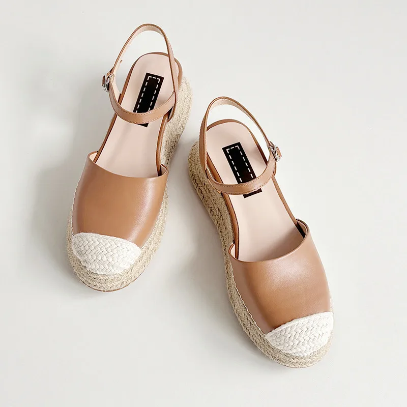

MKKHOU Fashion Sandals Women New High Quality Grass Weaving Fisherman's Shoes Open Heels Thick Soles Modern Summer Women's Shoes