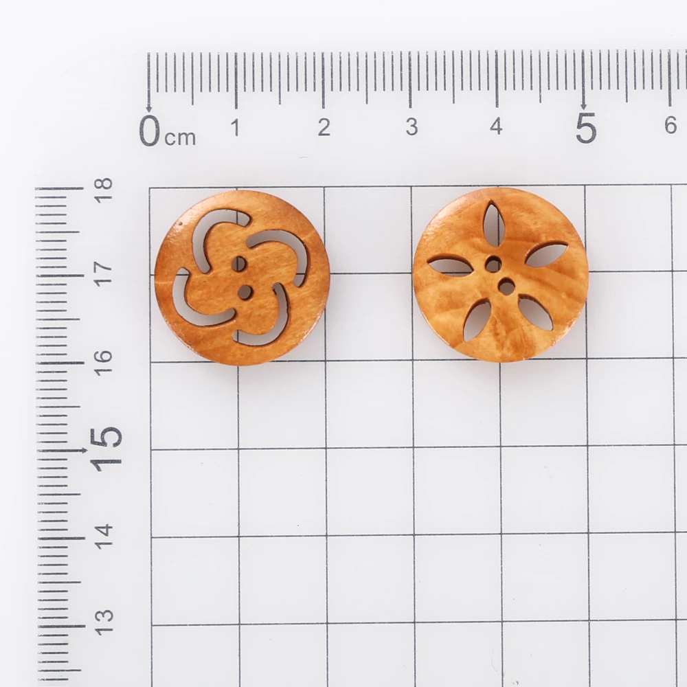 50Pcs/lot Hollow Wooden Buttons 20mm Light Brown Handmade Accessories DIY for Arts  Crafts 2