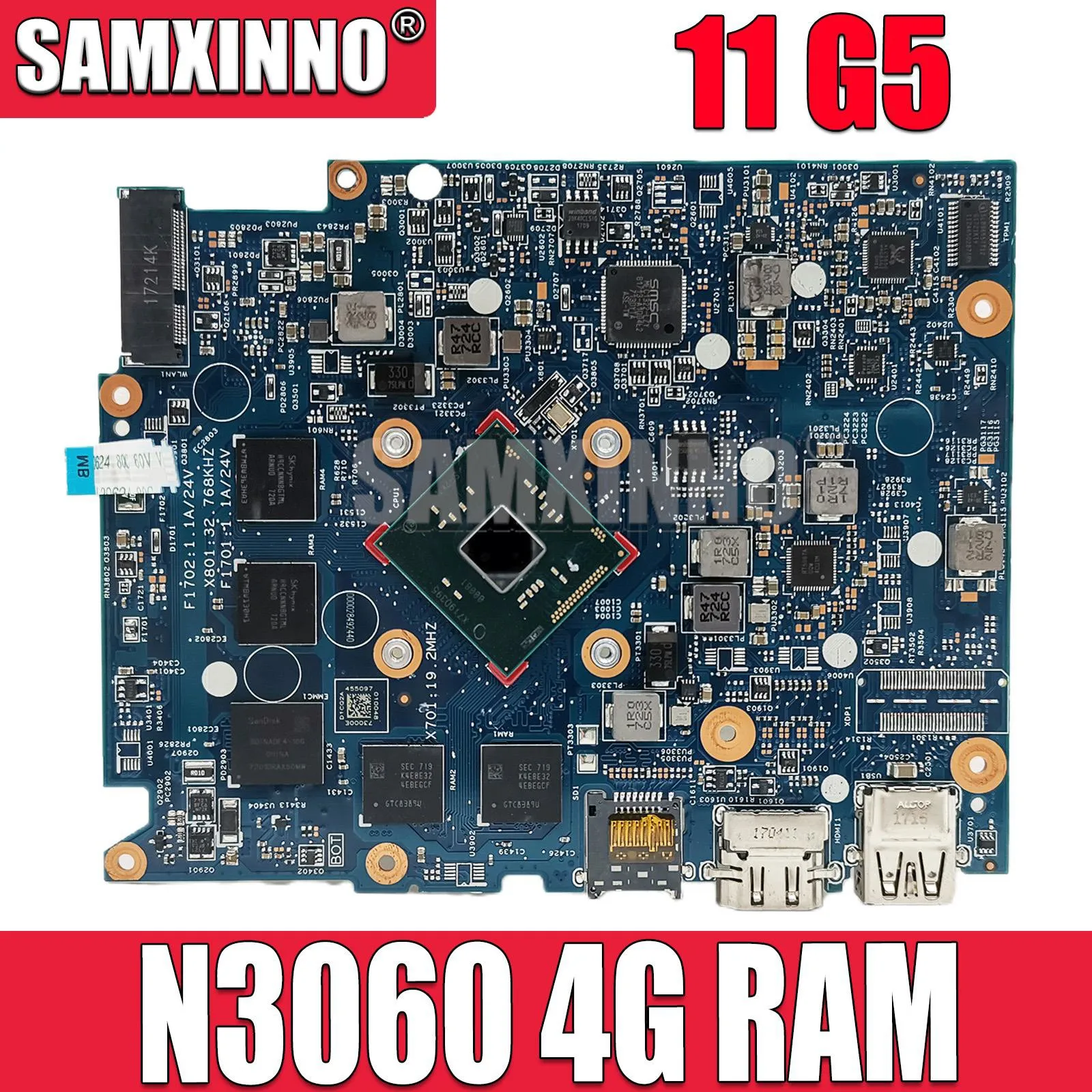 Материнская плата SAMXINNO для ноутбука HP Chromebook 11 G5 11-V0 с процессором N3060 4 Гб ОЗУ 16 дюймов GeMMC 900042-001 полностью протестирована