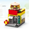 Mini Shop Market Street View Sets Model Building Blocks Hamburger Restaurant Retail Store Creative Architecture Friend Girl City 3