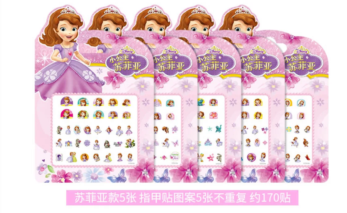 Disney Frozen Princess Elsa Anna maquillaje pegatinas de uñas juguete Blancanieves Sophia Mickey Minnie pegatinas de dibujos animados 3D regalo de cumpleaños para niños