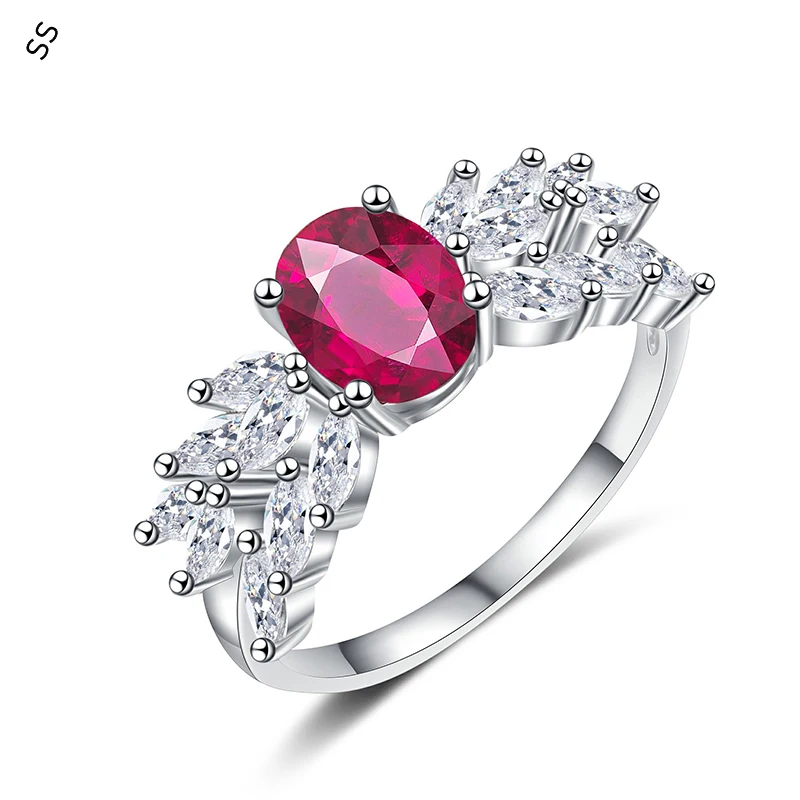 

Vintage Horseeye Wing Ring Women's 3 Carat Big Gemstone Red Mainstone for Evening Party Garment Accessories