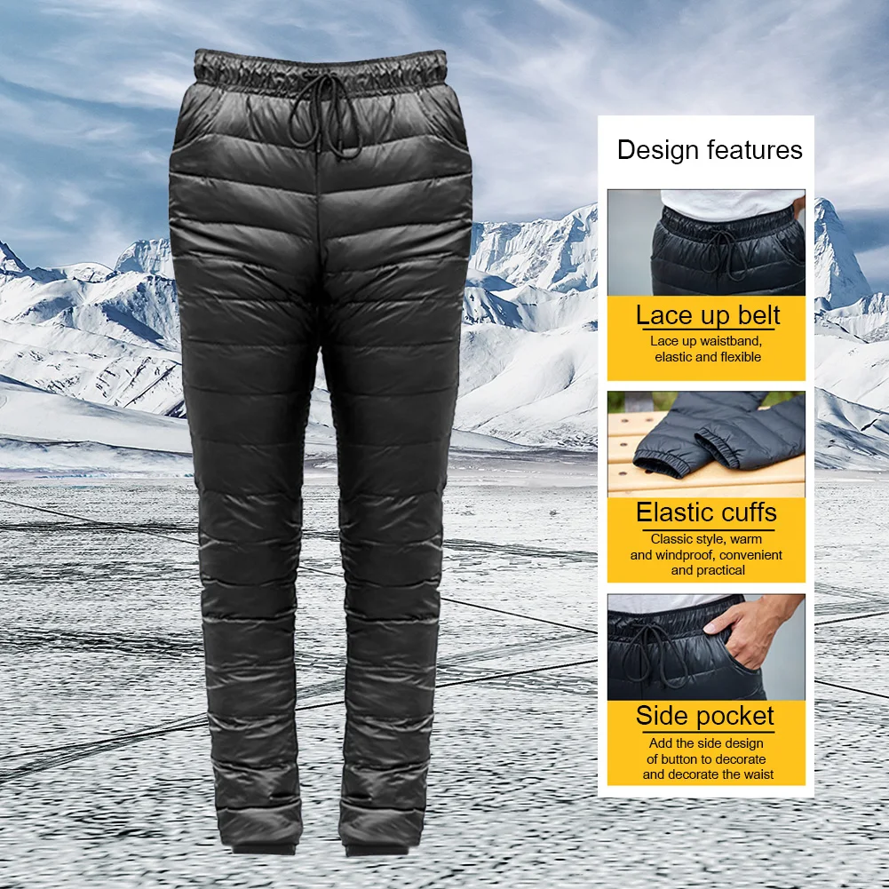 Hiking Pants Outdoor Thermal Goose Down Pants Both Side Open Zipper Windproof Waterproof Camping Climbing Men Women Winter Trousers S-5XL