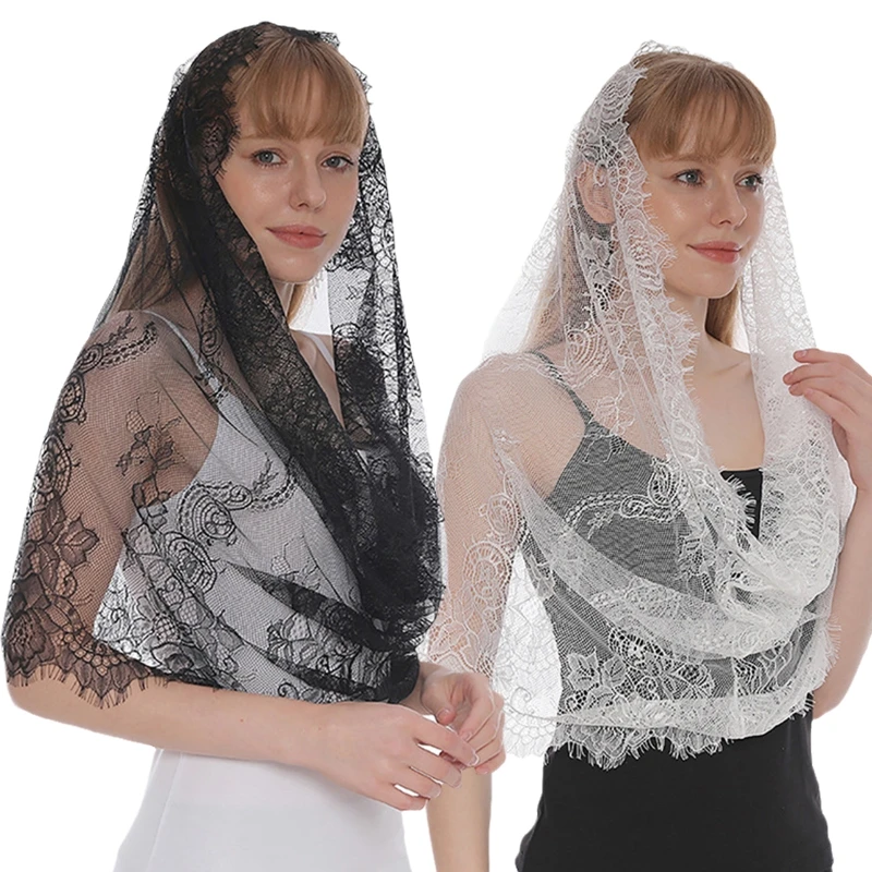 Chapel Veil Catholic Mass Lace Head Scarf For Church Spanish Embroidered Shawl Lace Mantilla Catholic Church Chapel Veil