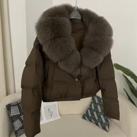 OFTBUY Short Puffer Jacket Thick New Big Natural Real Fox Fur Jacket Women Autumn Winter Female White Duck Down Coat Feather 1