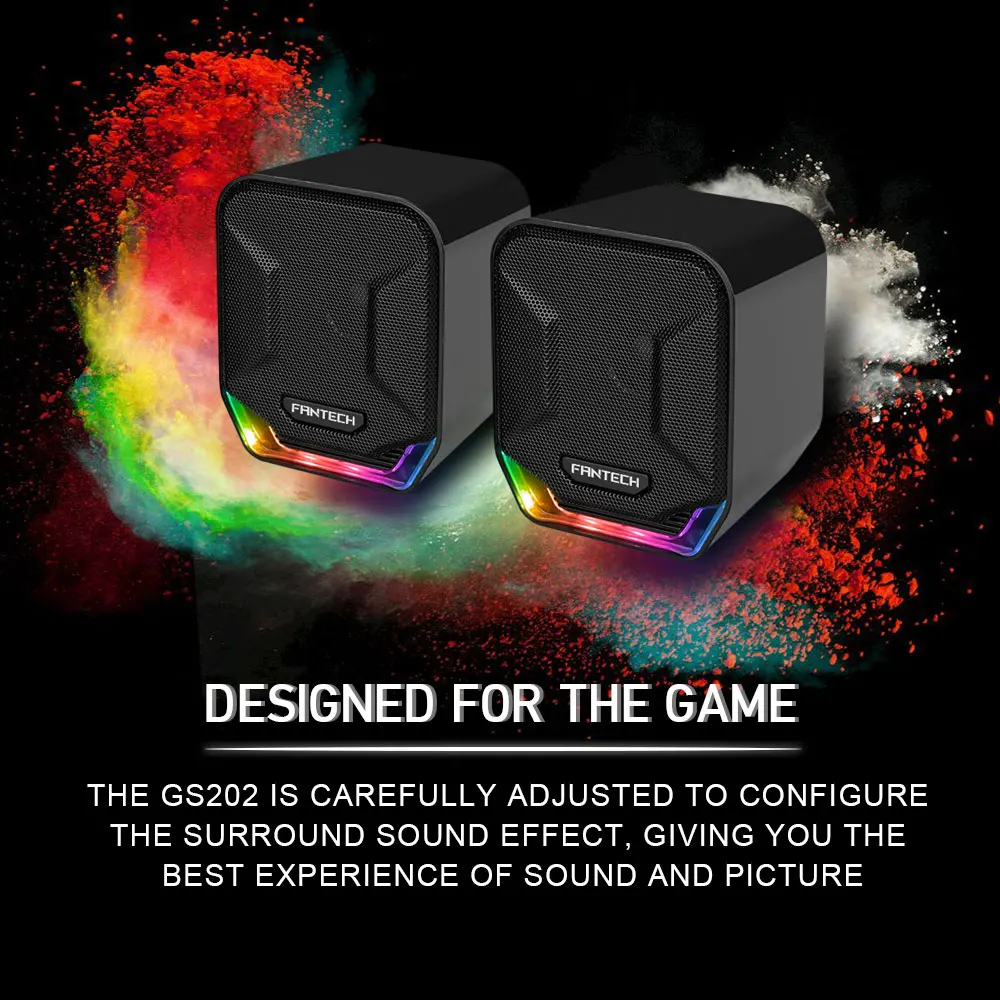 FANTECH SONAR GS202 Computer Speakers USB and 3.5mm RGB Mini Wired Speakers Acoustic Clarity for Desktop Computer Laptop