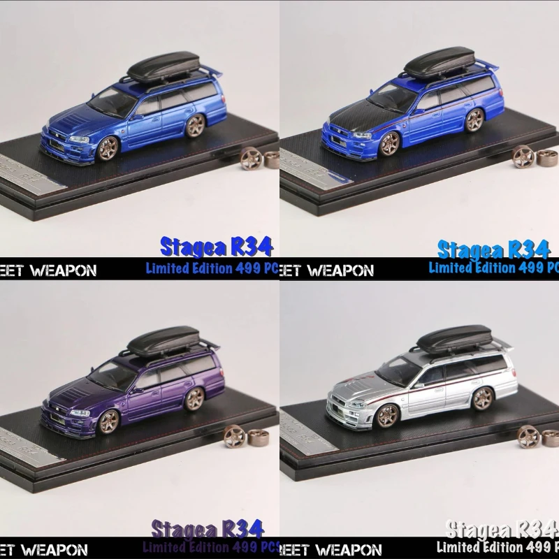 

Уличное оружие 1:64 Nissan Stagea R34 коллекция металлических синих/фиолетовых/серебряных моделей автомобилей из литого под давлением