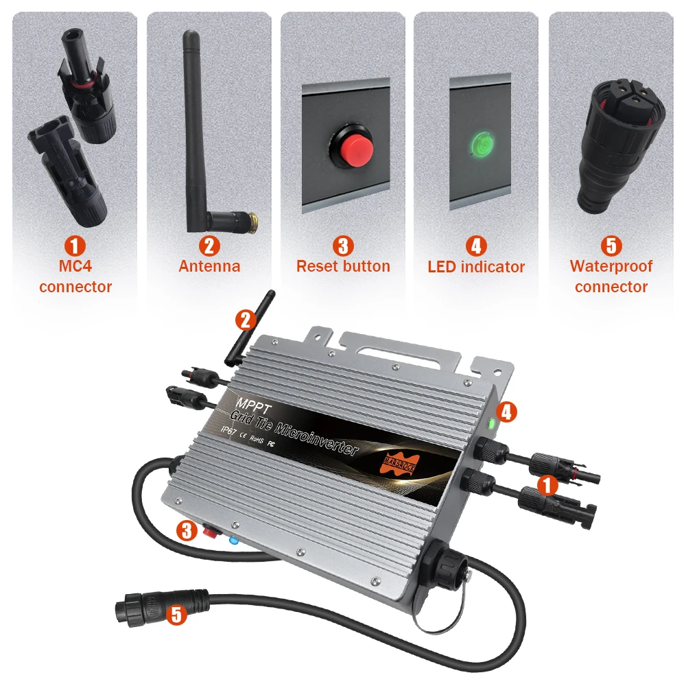 MARS ROCK 가정용 그리드 태양광 패널 전원 시스템용 마이크로 인버터, 700W 그리드 타이, 20-60VDC, WiFi MPPT, 110V 또는 220V