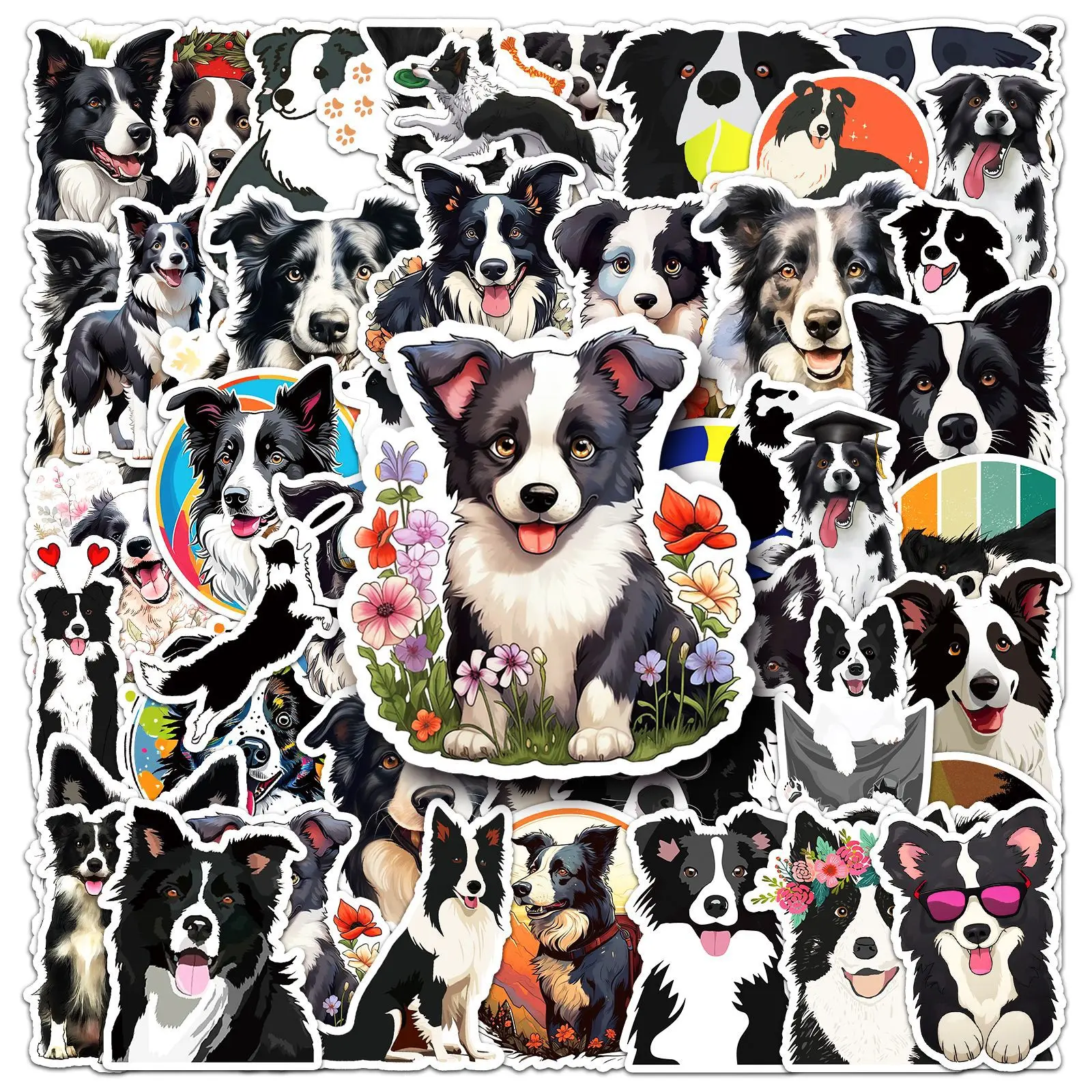 10/30/50PCS Cute Border Collie Animals Sticker Kawaii Dog Cartoon Stickers for Kid Travel Luggage Scrapbooking Graffiti Decals