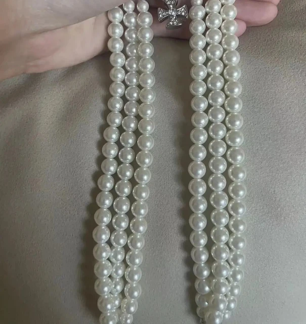 Quality Gold Sterling Silver Triple Strand White FW Cultured Pearl Necklace  QH2469-19 - Park Place Jewelers