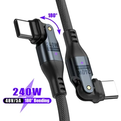 Ultra High - Speed 240W 5A USB - C to USB - C Charging Cable with 180 - Degree Flex Charger - 1.8m (Black)