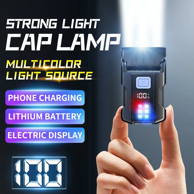 Portable Mini LED Flashlights USB Rechargeable EDC Flashlight with Battery Display Magnetic Working Light 7 Modes Fishing Torch