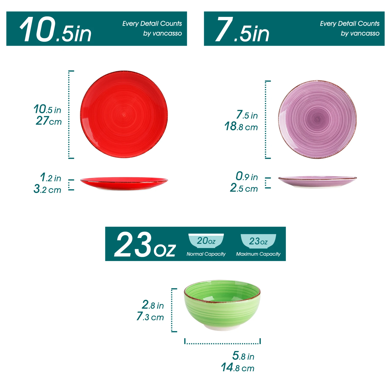 Vancasso 12/24-Teiliges Keramik-Geschirrset, Farbig, Handbemalt, Spiralmuster, 4/6-Teilig, Speiseteller/Dessertteller/Schüsseln/Suppenteller Sc7343A739De740Fcbeea4B1D464F7614F