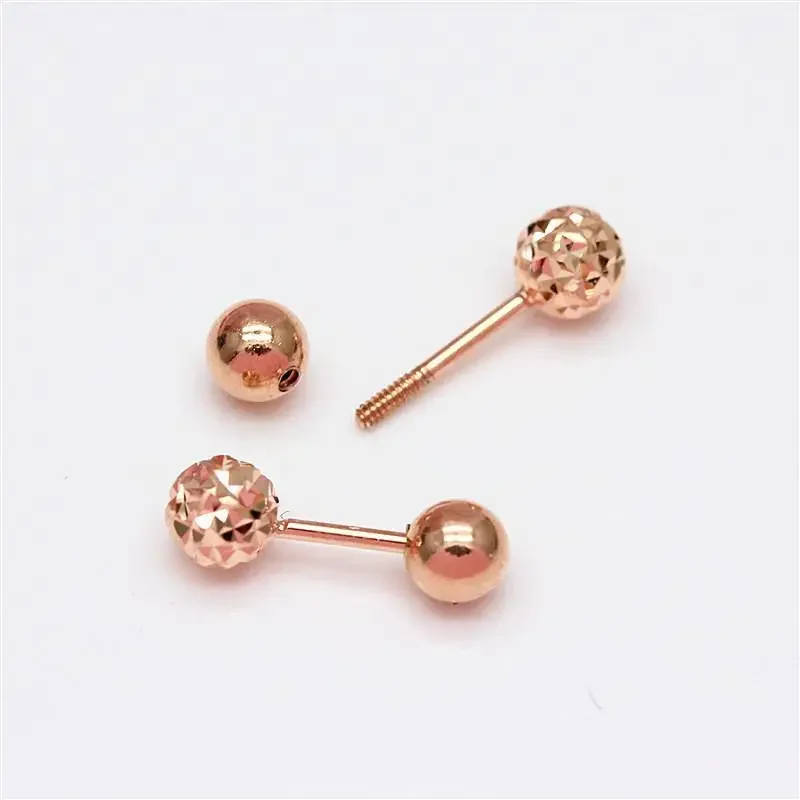 585 purple golden shiny round bead screw ear studs double wear simple glossy 14K rose golden earrings for women daily jewelry
